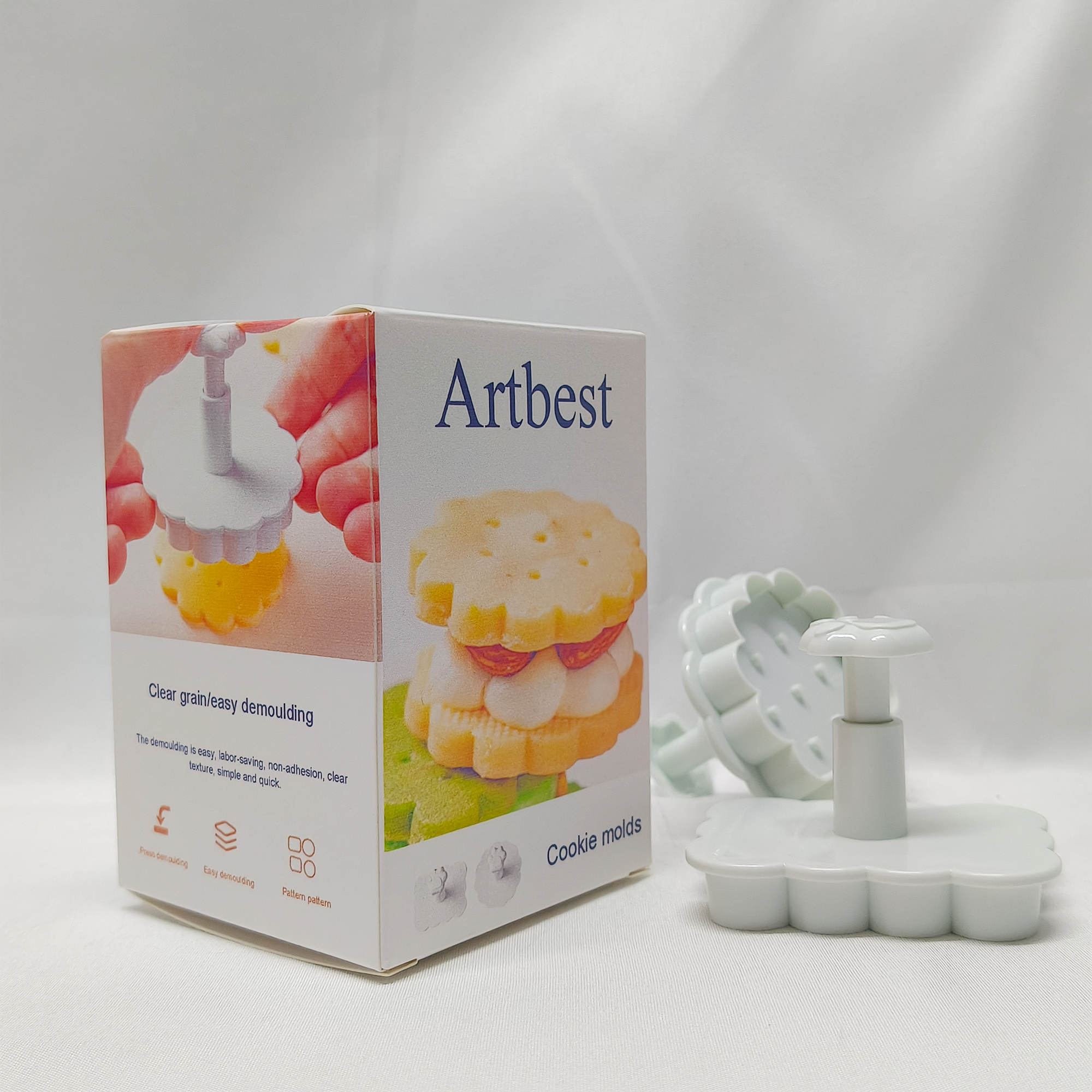 Artbest-Cookie molds,Cookie Stamps Waffle Pattern Cookie Mold Biscuit Cutter Set 3D Classic Cookie Cutter with Plunger Stamp. - Image 6