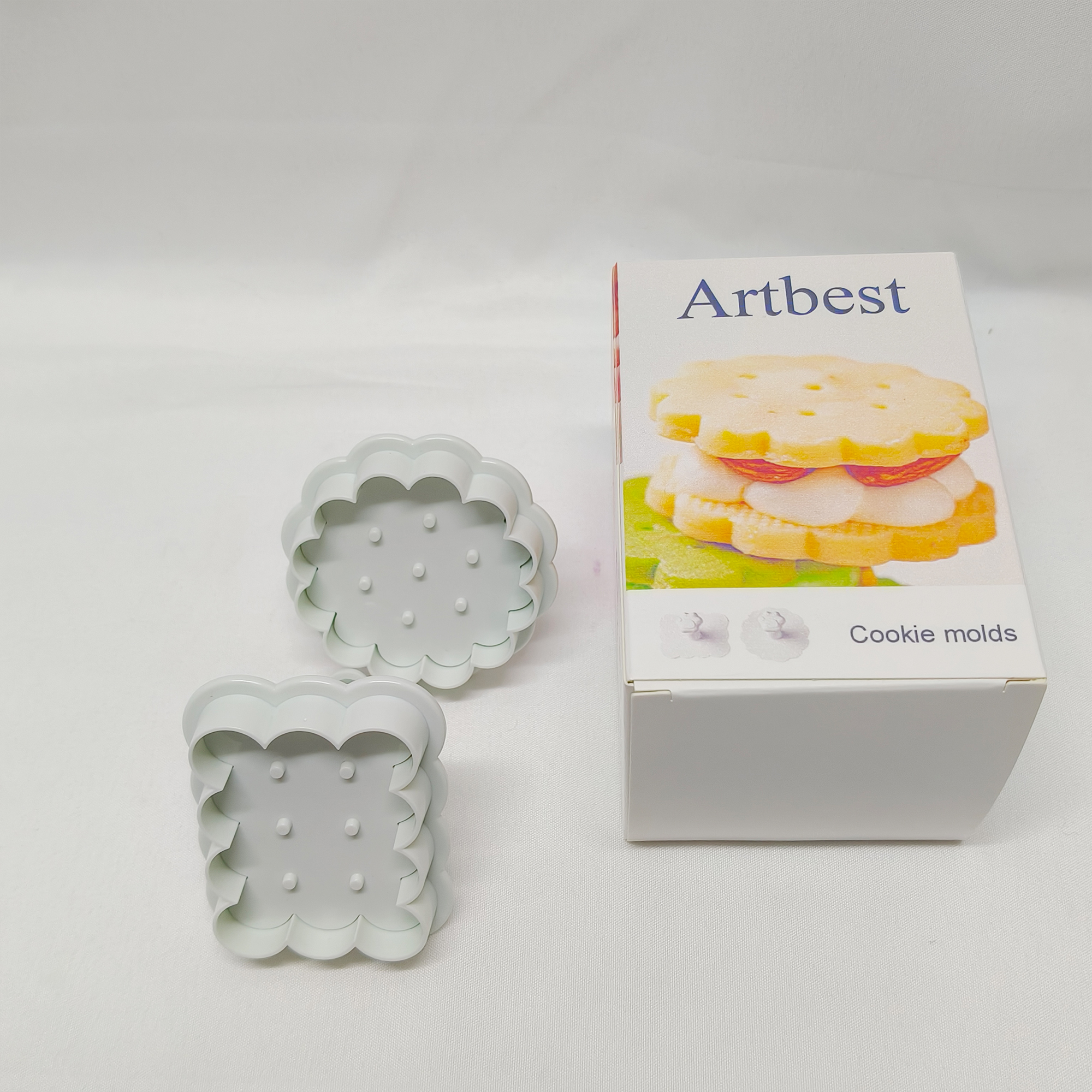 Artbest-Cookie molds,Cookie Stamps Waffle Pattern Cookie Mold Biscuit Cutter Set 3D Classic Cookie Cutter with Plunger Stamp. - Image 7
