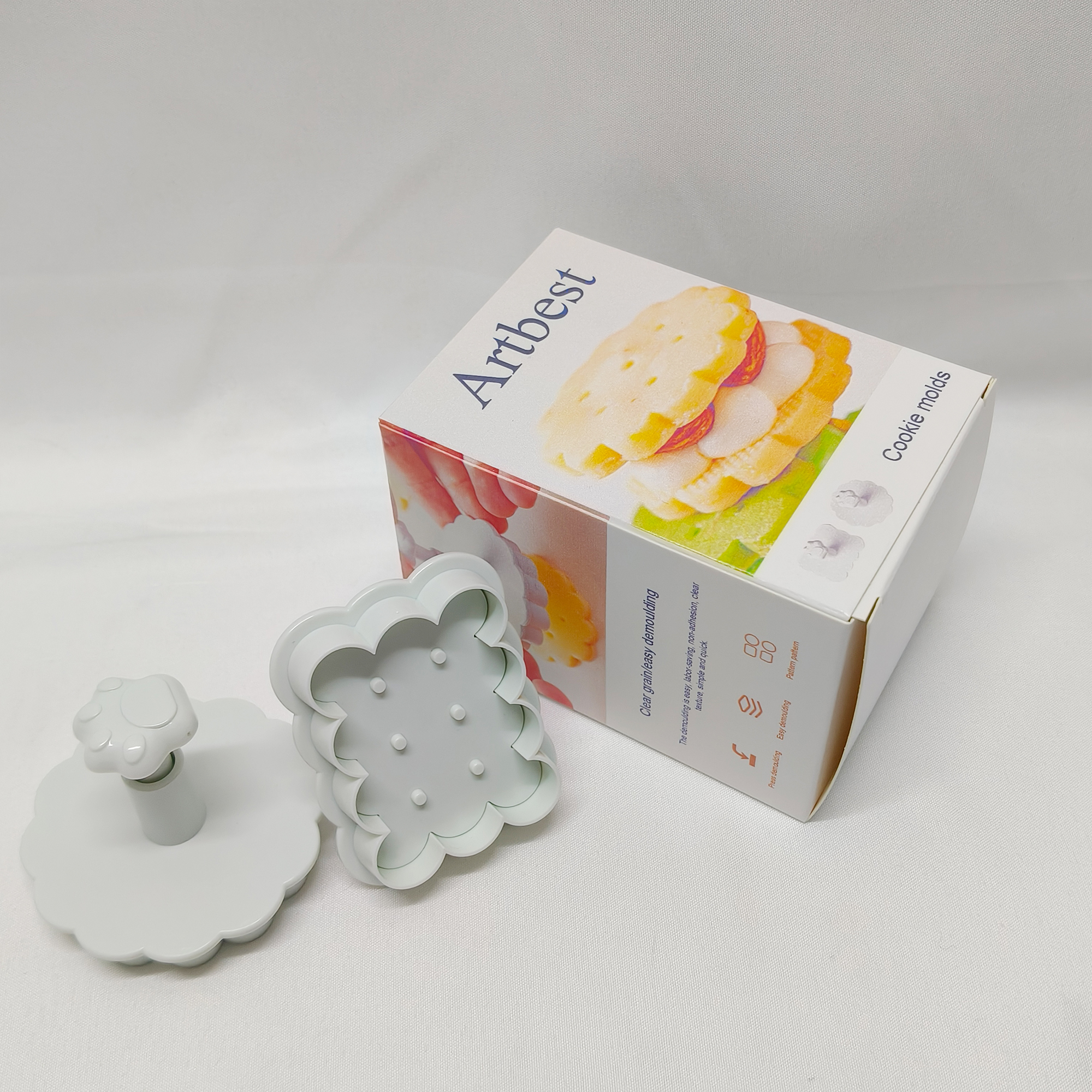 Artbest-Cookie molds,Cookie Stamps Waffle Pattern Cookie Mold Biscuit Cutter Set 3D Classic Cookie Cutter with Plunger Stamp. - Image 8