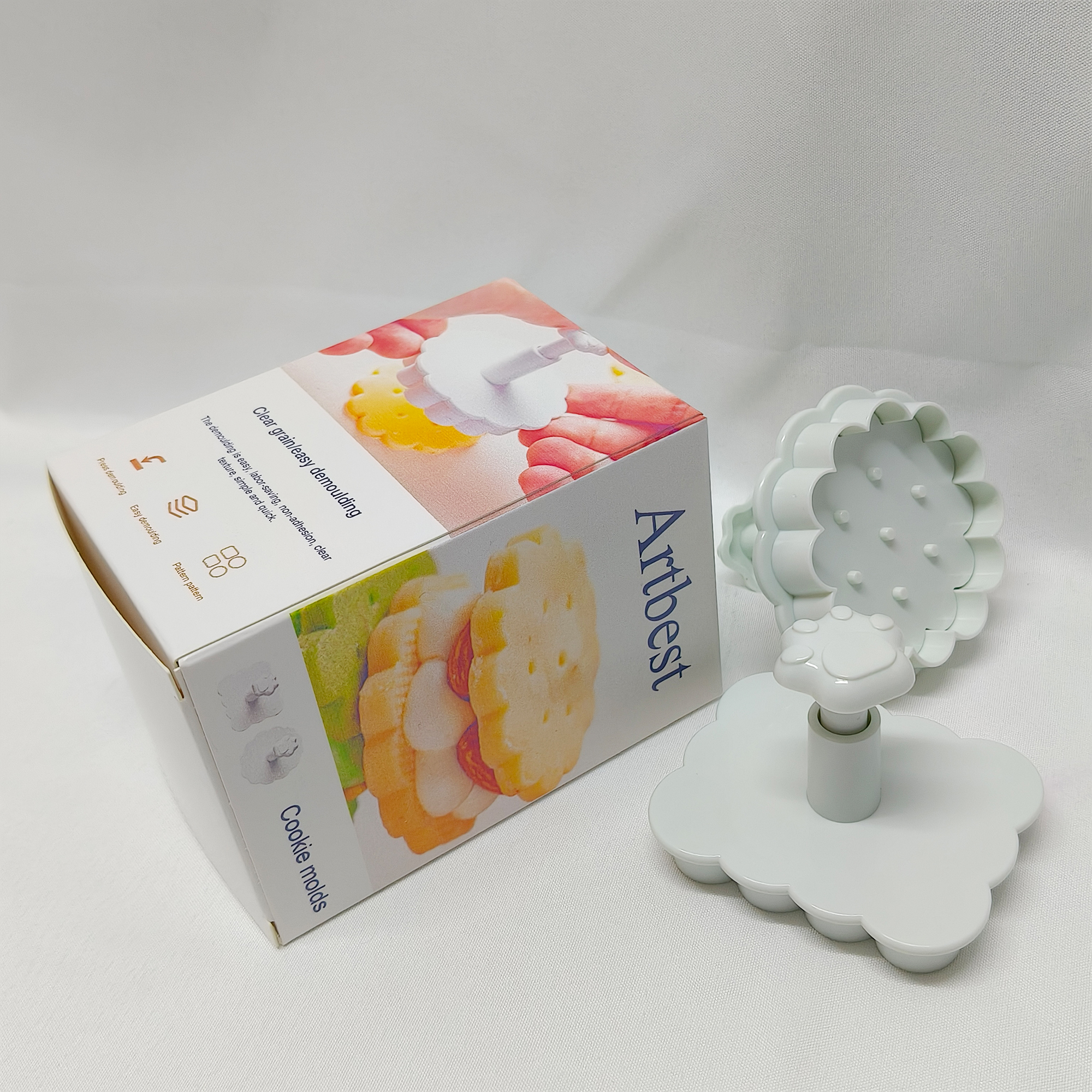 Artbest-Cookie molds,Cookie Stamps Waffle Pattern Cookie Mold Biscuit Cutter Set 3D Classic Cookie Cutter with Plunger Stamp. - Image 4