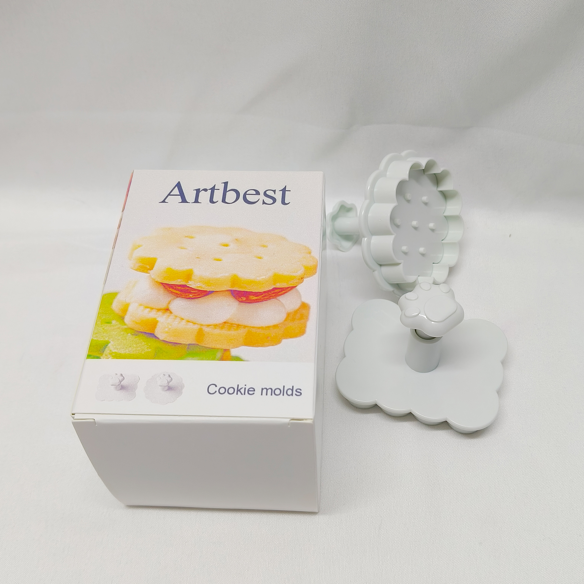 Artbest-Cookie molds,Cookie Stamps Waffle Pattern Cookie Mold Biscuit Cutter Set 3D Classic Cookie Cutter with Plunger Stamp. - Image 5