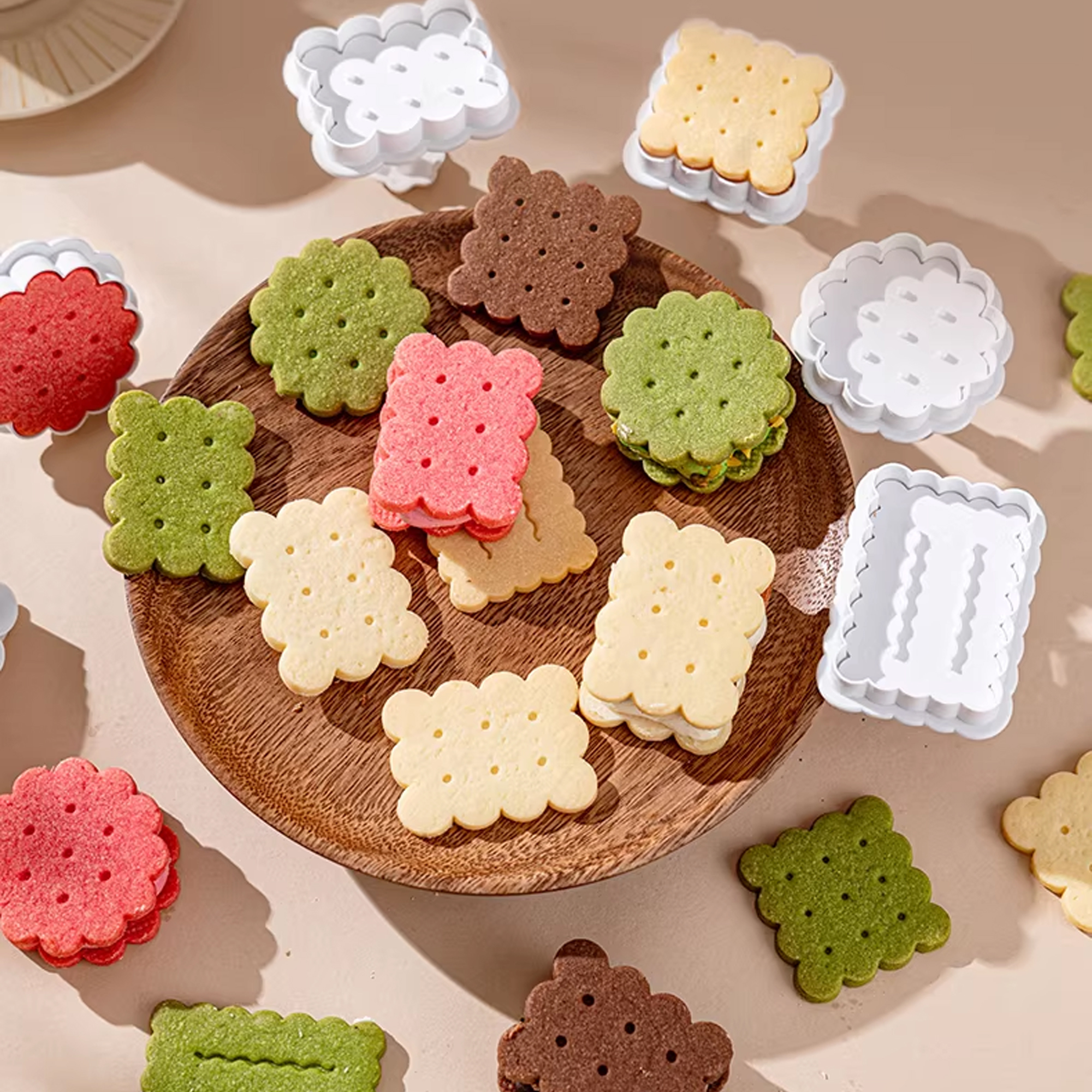 Artbest-Cookie molds,Cookie Stamps Waffle Pattern Cookie Mold Biscuit Cutter Set 3D Classic Cookie Cutter with Plunger Stamp. - Image 3